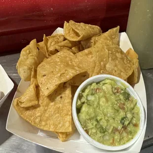 a plate of chips and guacamole