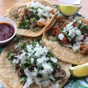 From top: chicken, chorizo, carne asada tacos!