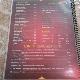 Back of menu
