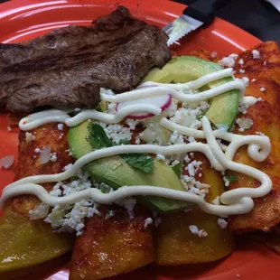 Steak and enchiladas