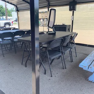 Yup ! Eating area next to the ice cream shop side as well as over at the store !