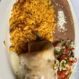 Chicken burrito with rice and beans