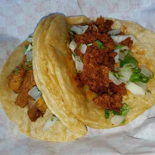 Chorizo and Al Pastor tacos