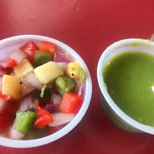 Mango pico de Gallo and "hot" salsa