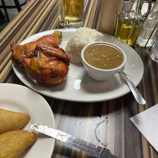 rotisserie chicken, rice and beans