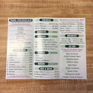 menu