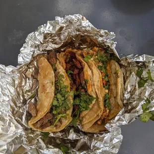 Asada, chorizo, and pastor tacos