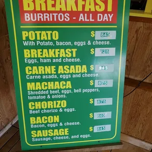 Breakfast burrito menu 6/6/22