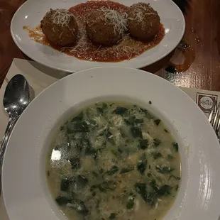 wedding soup, fried rice balls