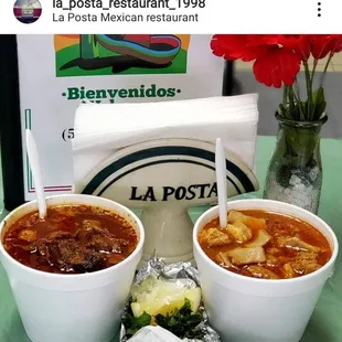 Birria de chivo y Menudo con tortillas echas a mano