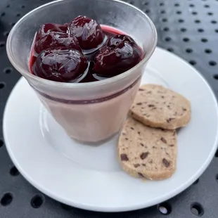 Chocolate panna cotta with cherries