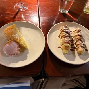 Olive oil cake, blood orange crème-fraiche gelato, candied blood orange  Cannoncini, pastry cream, chocolate