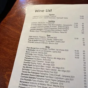 Wine list