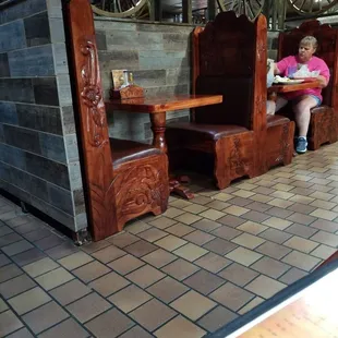 a woman sitting at a table