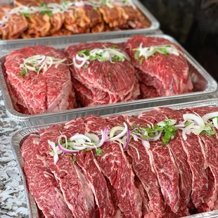 a variety of raw meat