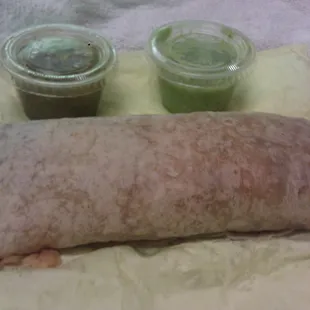 Lengua burrito with salsas