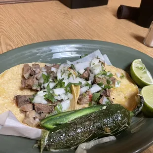 Lengua and chicharron tacos