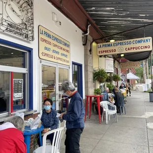 people eating outside