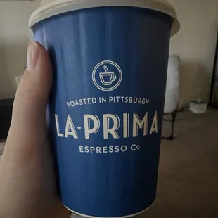 Hot 12 oz. latte with caramel