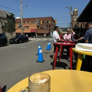 Standing tables out front