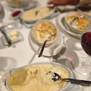 Our sides were mashed potatoes.  Mac n cheese with lobster, crispy Brussel sprouts, and lastly cream of corn.