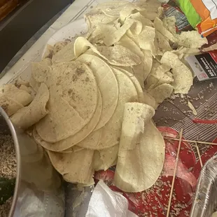 a pile of tortilla chips
