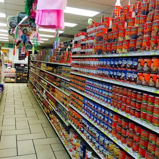 Cans of vegetables and other groceries