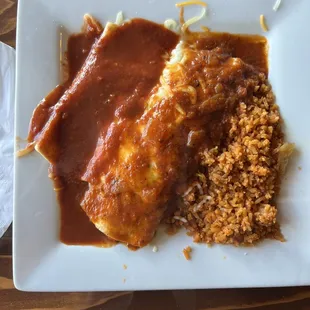 Cheese enchilada and bean burrito