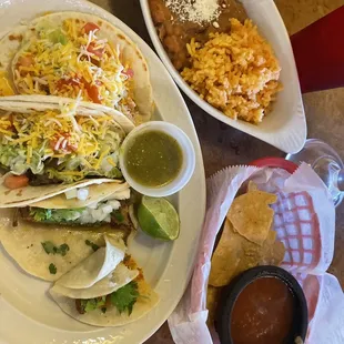 Rice and Beans with 4 taco selection for taco tuesday