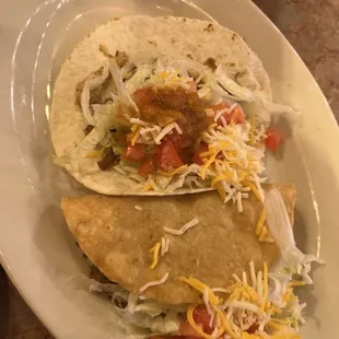 Steak hard Taco an Beef soft taco