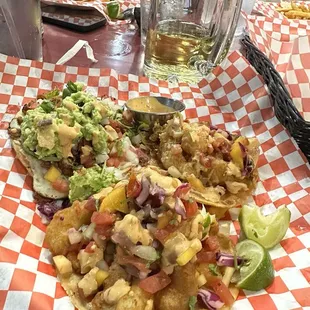 Dinner was delicious! (Fish tacos, Vampiros, and Beer )
