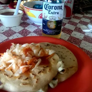 Pupusas and a corona! Perfect combo!