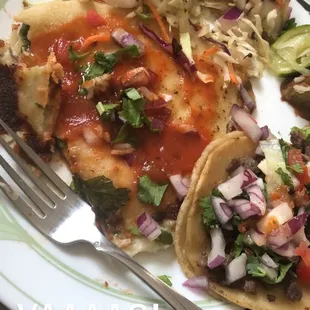 Jalepeño Pupusa and beef taco.