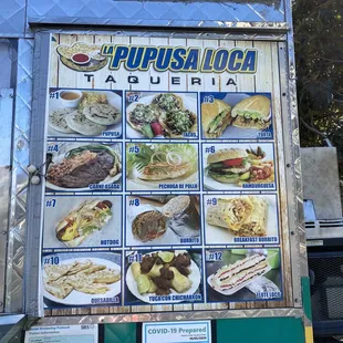 a menu on a food truck