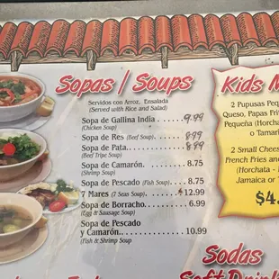 Menu - Soups &amp; kids menu