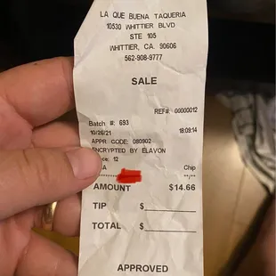 The customer's receipt