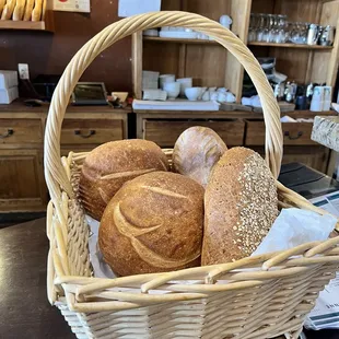 Bakery items are available at the front