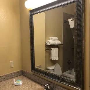 Bathroom sink and counter area