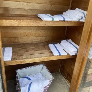 Dirty towels. Pool just opened for day.