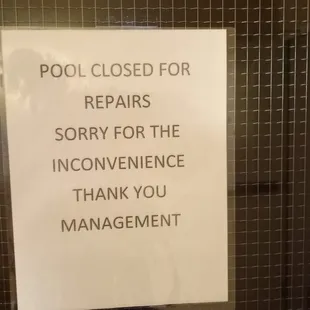 POOL CLOSED FOR REPAIRS