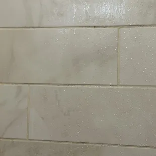 Dirty grout all throughout the shower.