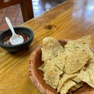 Store bought chips and homemade hot salsa
