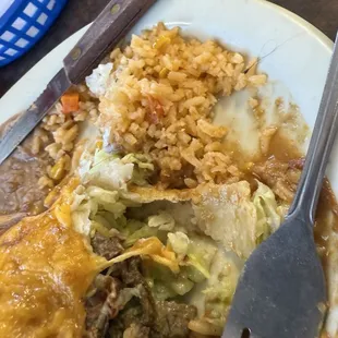 Hair in Burrito starting from inside to edge of plate.