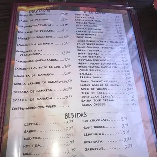 a menu on a table