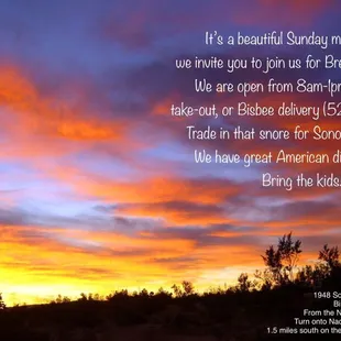Sunday Morning Meximerican cuisine is being freshly prepared hot and ready for you to enjoy! Bring your loved ones and celebrate the day!