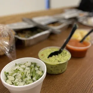 bowls of salsa and guacamole