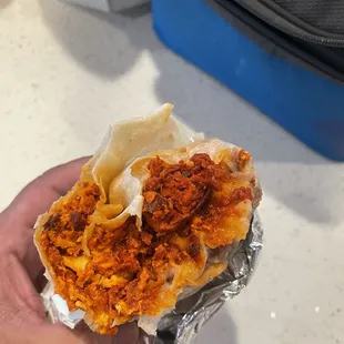 Chorizo breakfast burrito uncooked