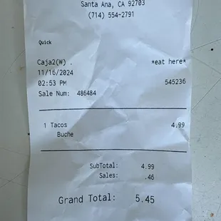 1 Taco $5.45