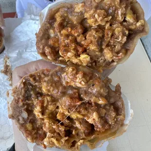 Chorizo Breakfast Burrito: chorizo, eggs, beans &amp; cheese
