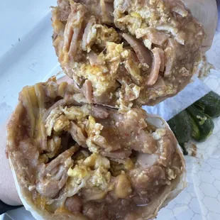 Ham Breakfast Burrito: ham, eggs, beans &amp; cheese